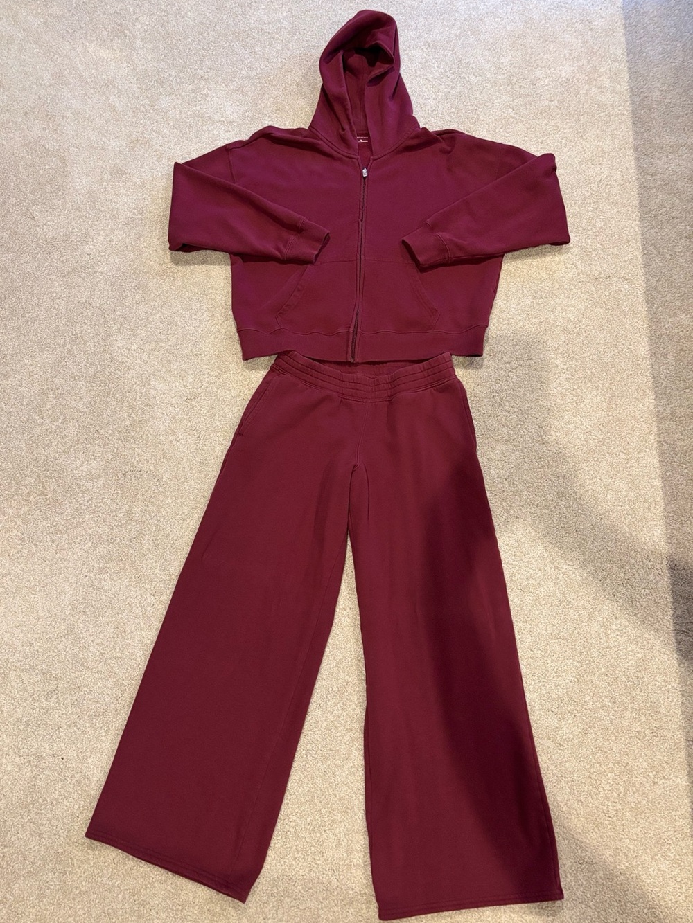 Hollister Wide-Leg Lounge Pants and Full zip Hoodie in Burgundy